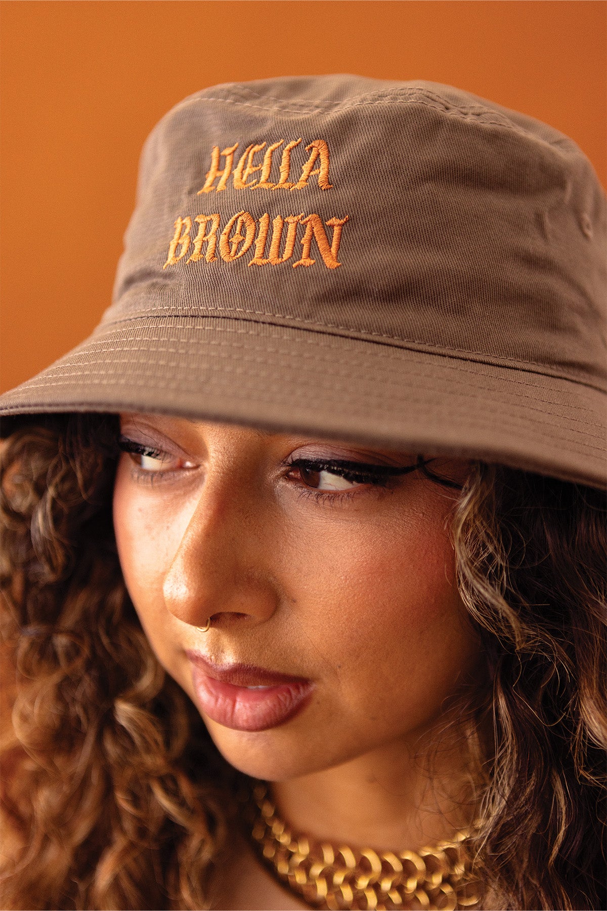 Hella Brown Embroidered Bucket Hat - Walnut