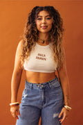 Hella Brown Embroidered Crop Tank - Cream