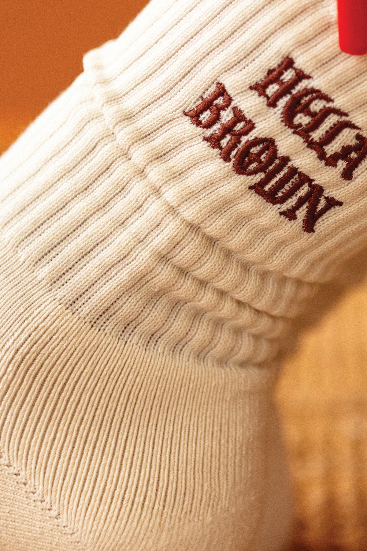 Hella Brown Embroidered Socks - Ecru