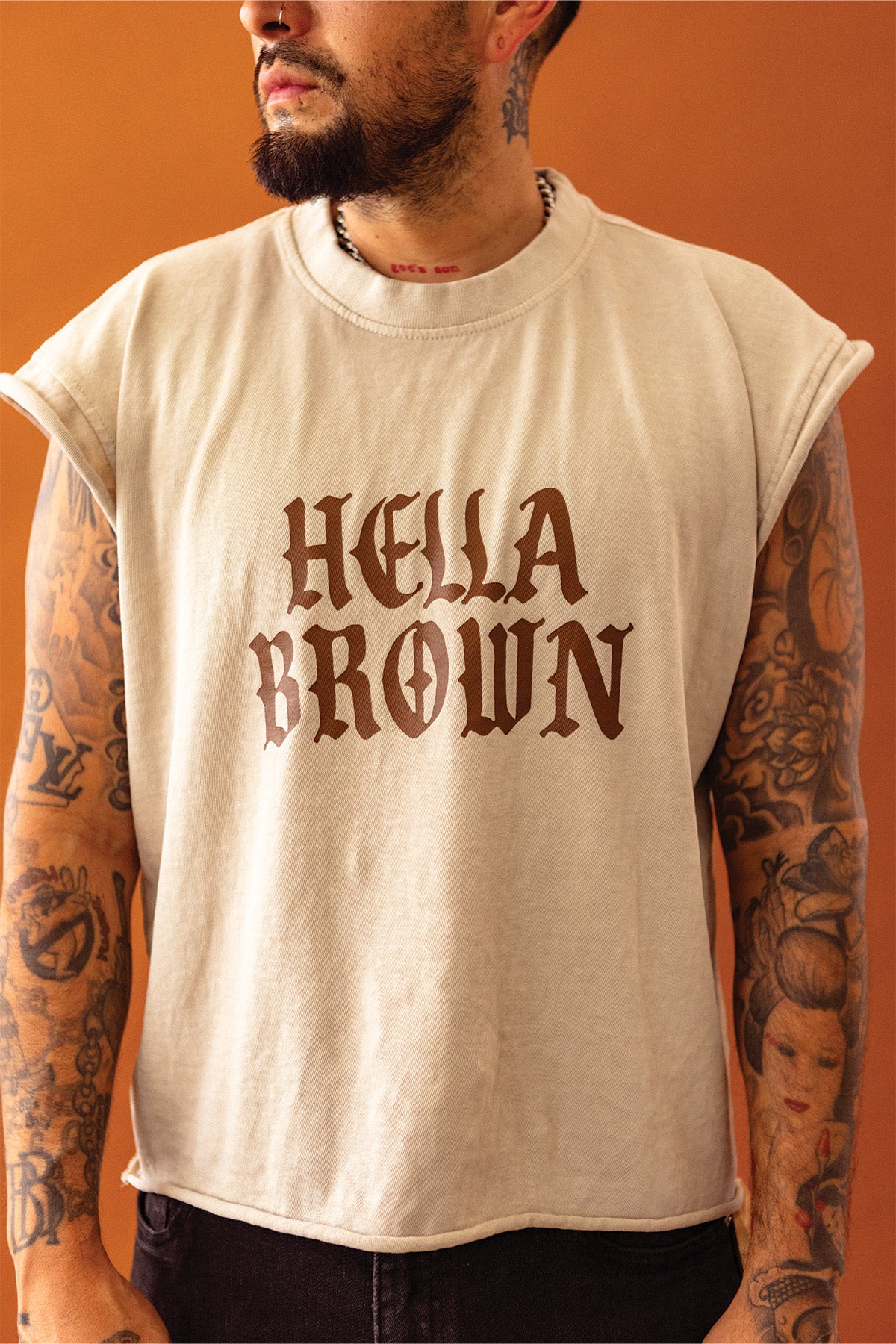 Hella Brown Sleeveless Tee - French Oak
