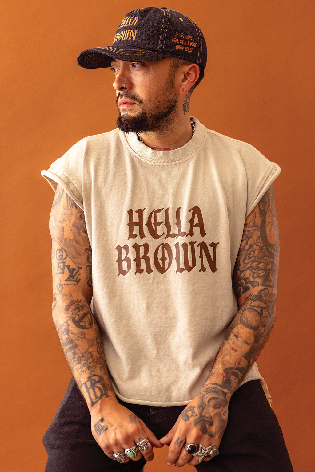 Hella Brown Sleeveless Tee - French Oak