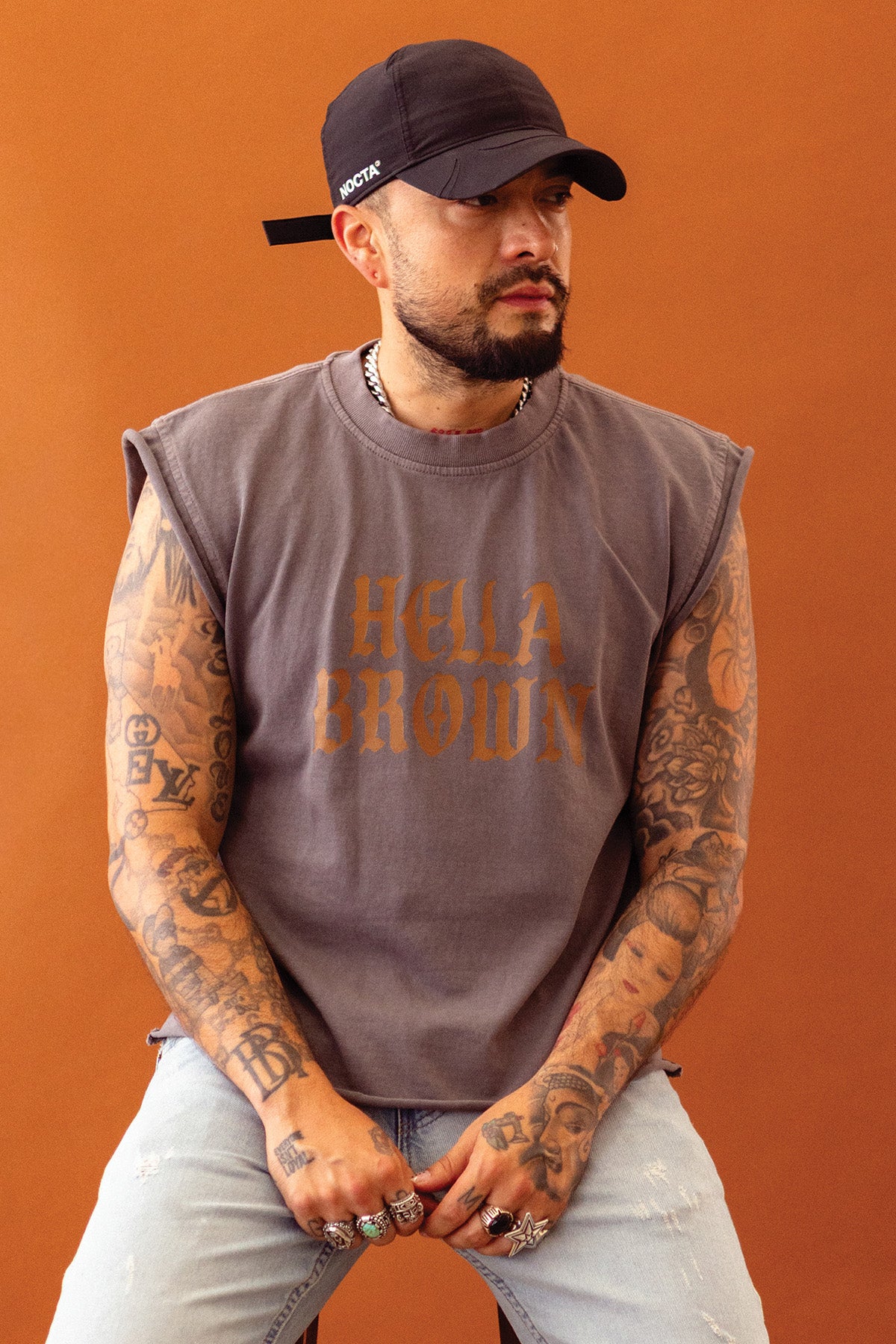 Hella Brown Sleeveless Tee - Tornado Grey