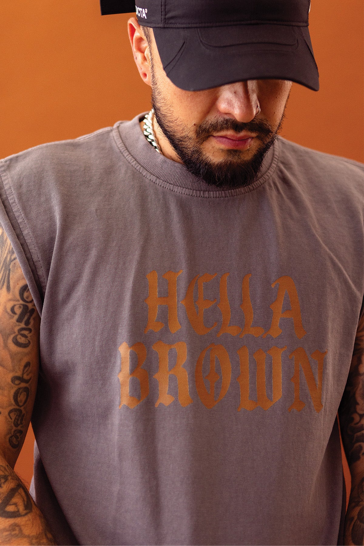 Hella Brown Sleeveless Tee - Tornado Grey