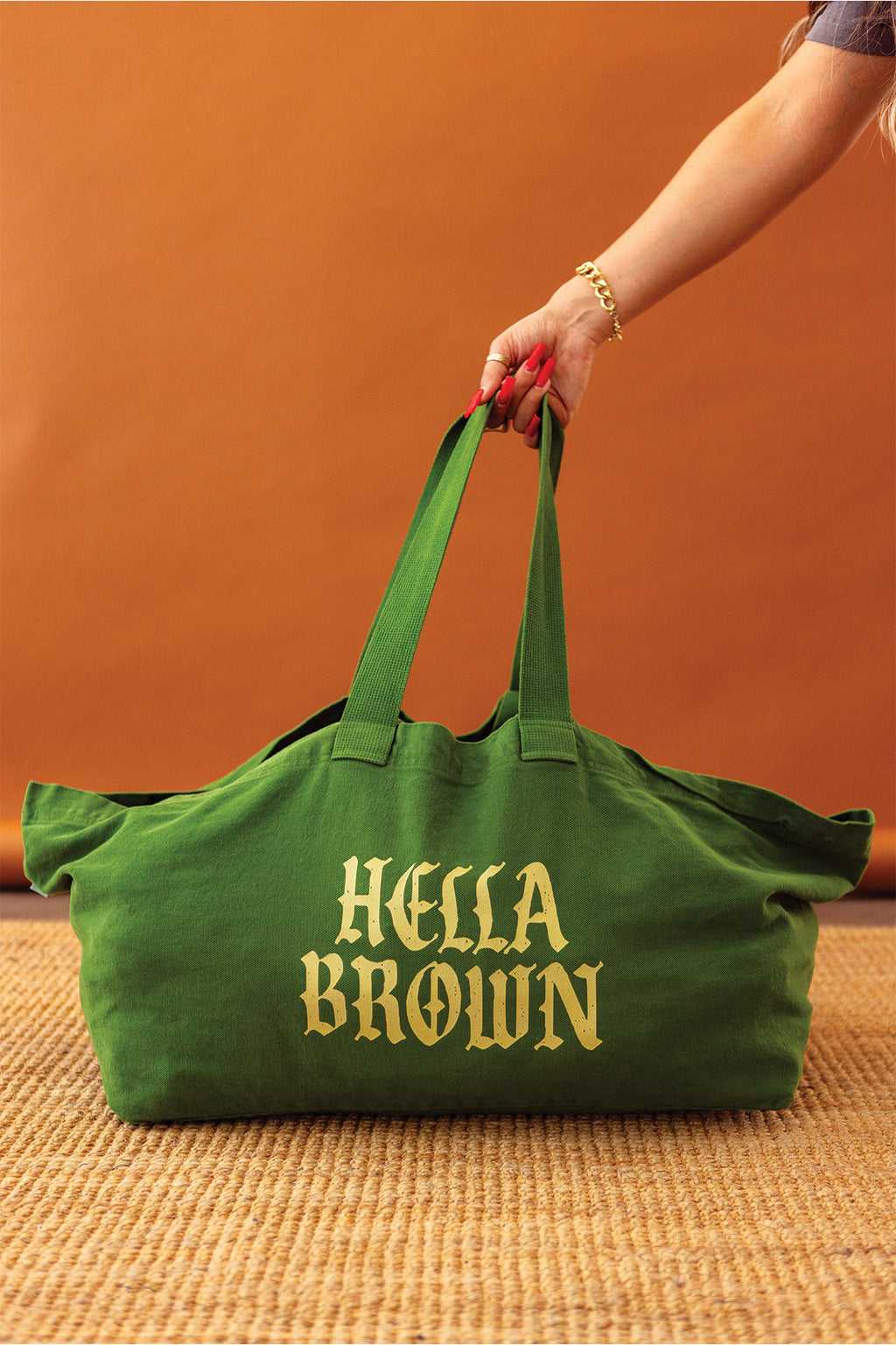 Hella Brown Oversized Tote Bag - Vintage Green