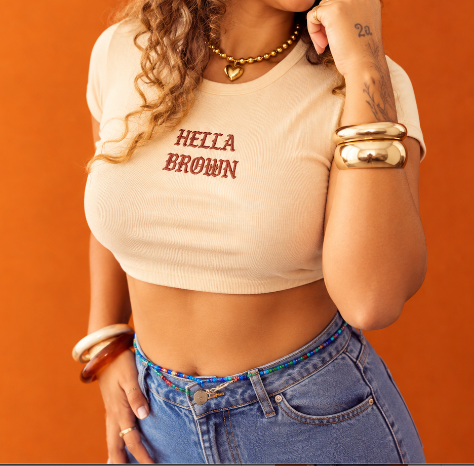 Hella Latina Embroidered Crop Tee - Cream